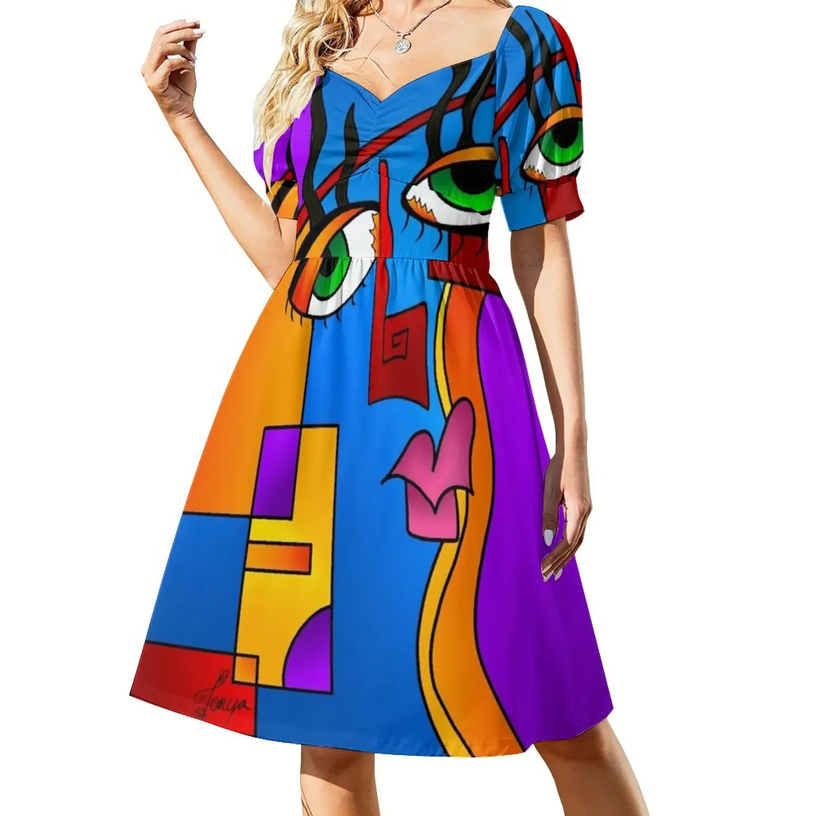 

Abstract face, Pablo Picasso style by Tonya Butcher at Snazzy Duds. Short-Sleeved Dress long sleeve dress Women long dress