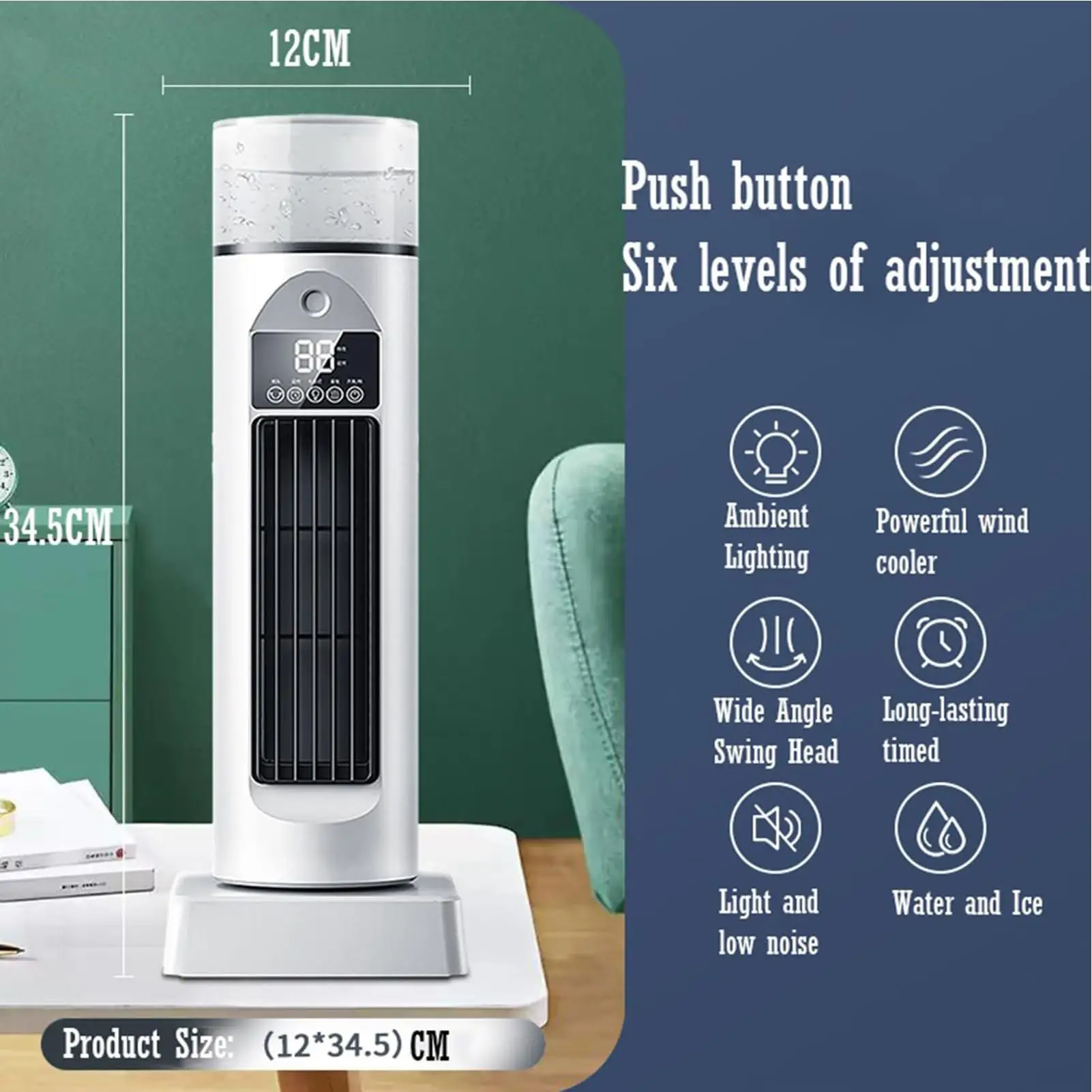 Silent Summer Blower Tower Fan 6-Speed Bladeless with Water Tank 110 Degree Oscillating Fan for Bedroom for Dorm Kitchen Office