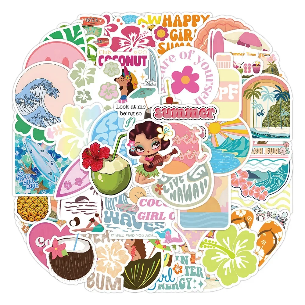 

50/120Pcs Colorful Cartoon Coconut Summer Girl Graffiti Stickers Guitar Car Suitcase Bike Waterproof Stickers Wholesal Kids s