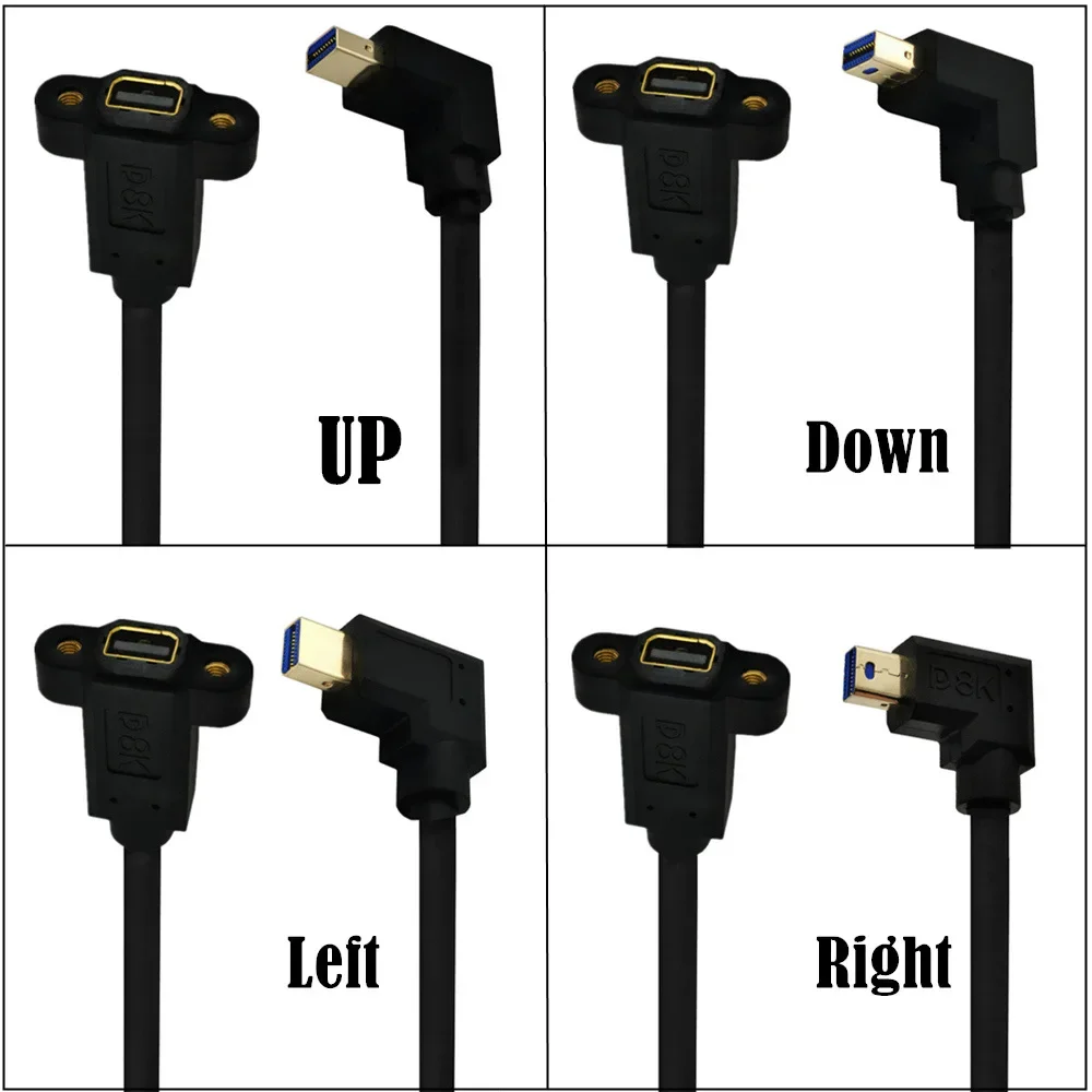 90 Degree Mini Displayport Extension Cable 8K@60hz Mini DP Extender Cable, with Panel Mount 1.4V Mini DP Male to Female 0.3M 1FT