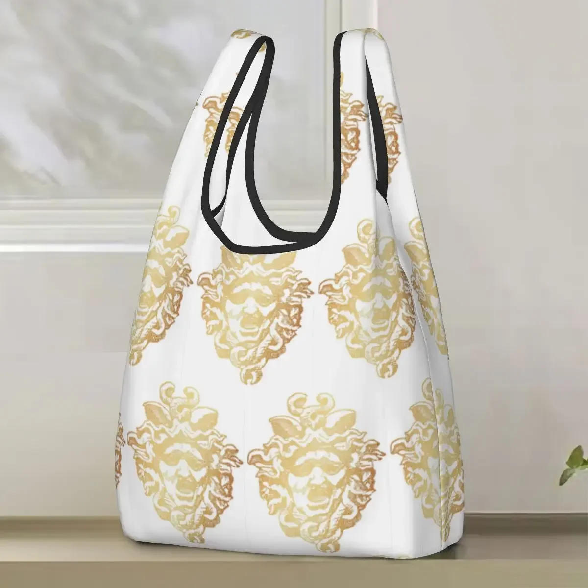 Ancient Greece Medusa Gorgon Vintage Style Shopping Bag Portable Tote Bags Foldable Shoulder Shopper Bag Groceries Handbag