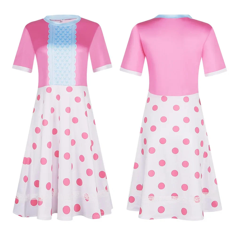 

Kids Adult Toy Cosplay Anime Story Bo Peep Cartoon Shepherd Girl Shepherdess Polka Dot Pink Dress Costume Masquerade Halloween