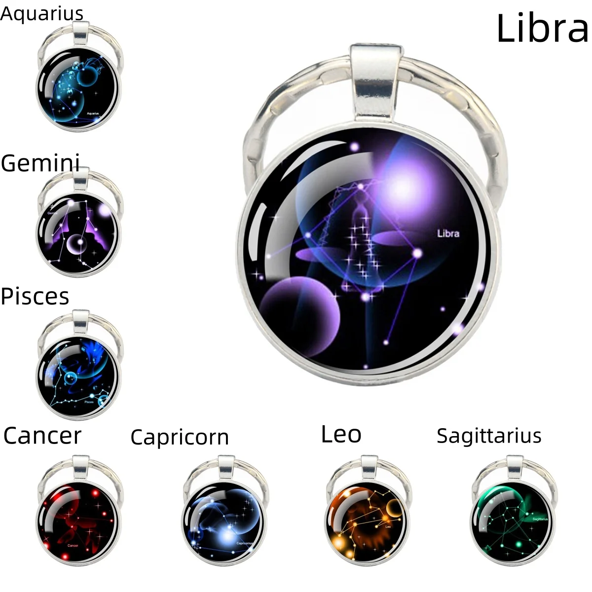 12 Constellations Glass Keychain Zodiac Sign Symbol Pendant Keychain Female Male Birthday Gift Keyring Astrology Jewelry