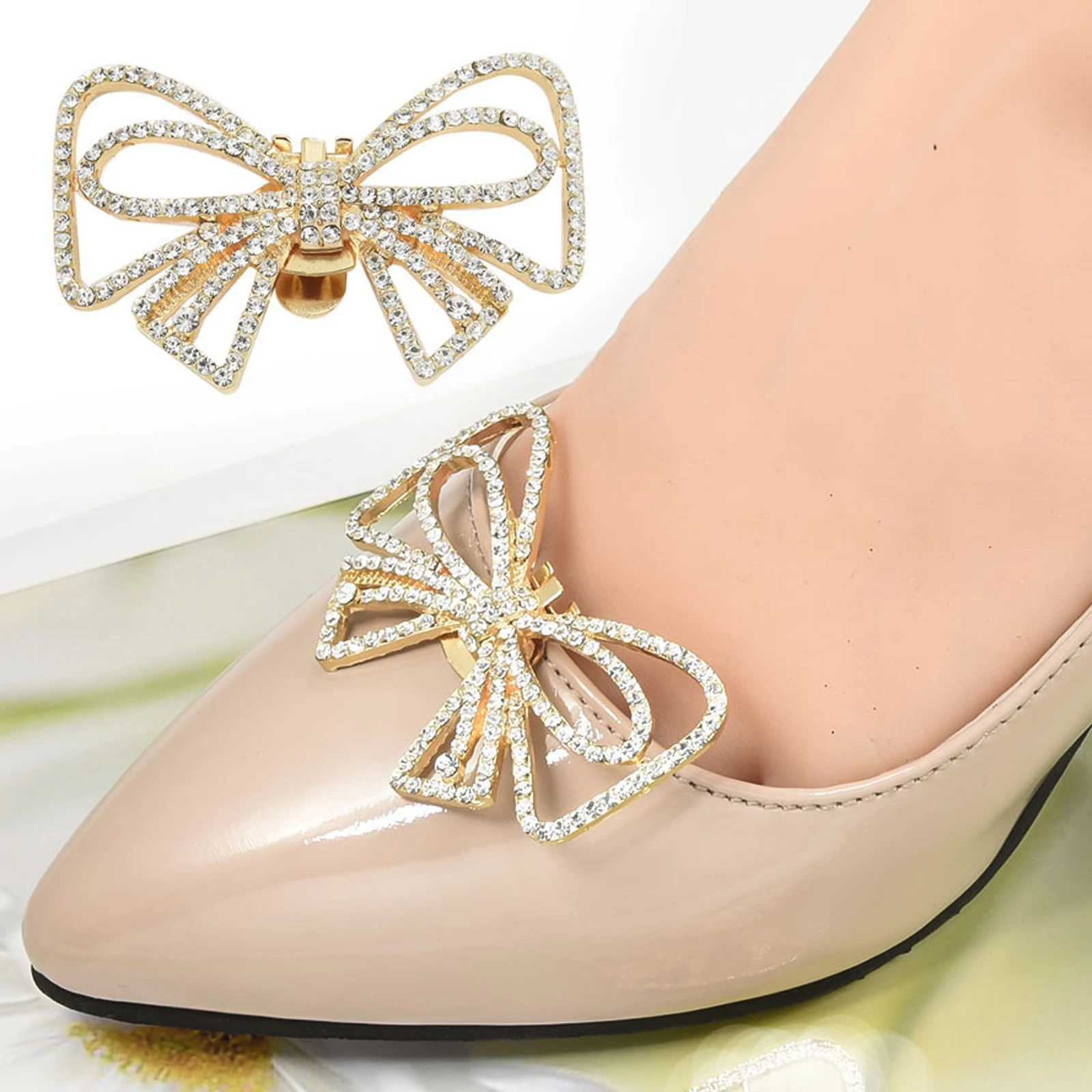 

Clips Shoe Flower Jewelry Decorations Buckle Shoelace Wedding Bridal Charms Shoes Golden Buckles Bow Bride
