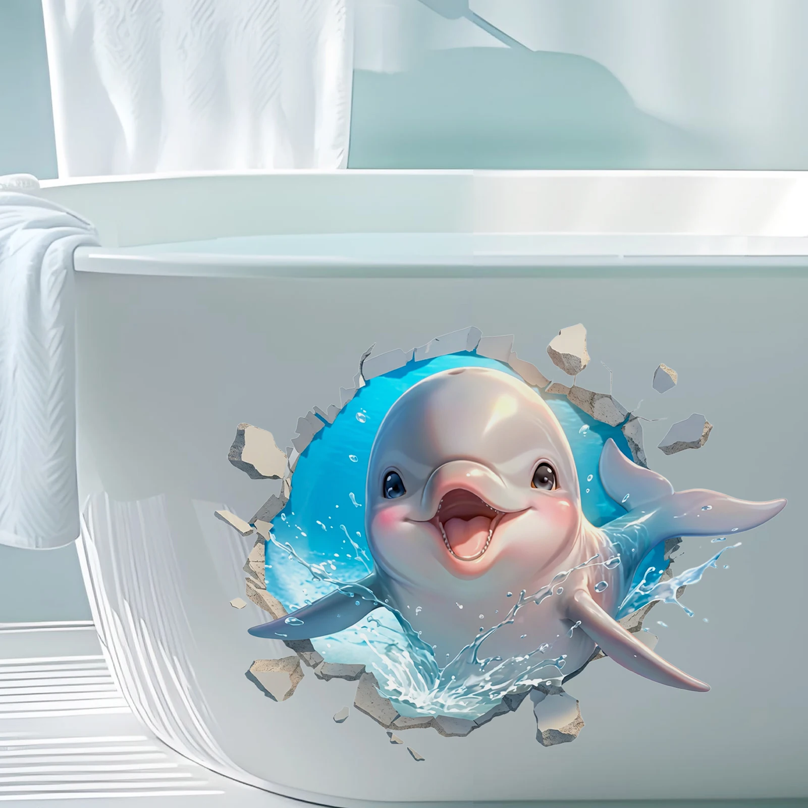 Dolphin Breakthrough Wall Decal, Cute Ocean Dolphin Through The Wall Vinyl Sticker for Home Decor