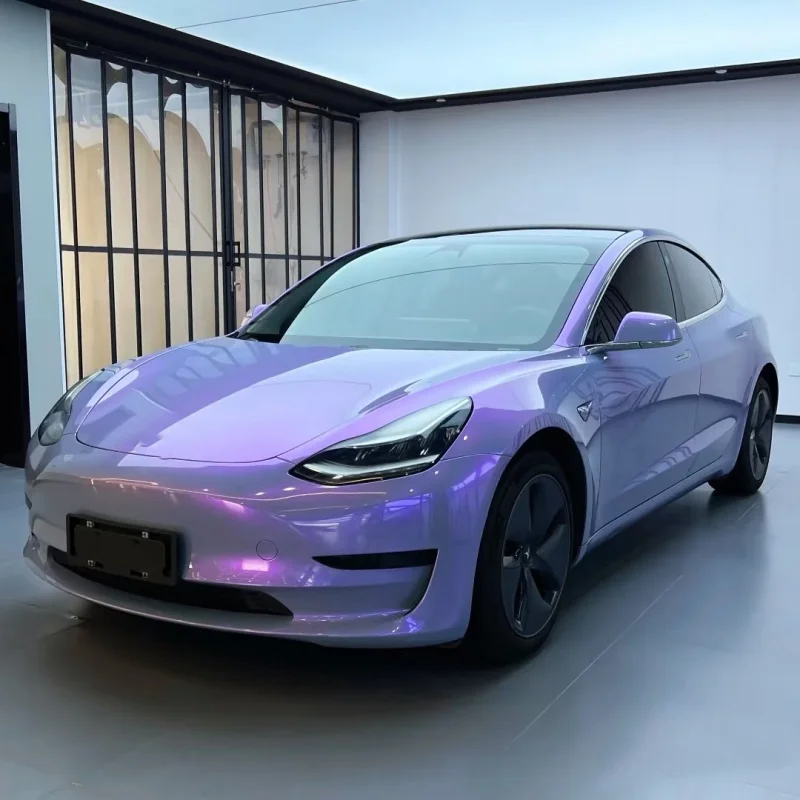 Metallic color-changing grey-magenta purple vinyl car film, resistant to delamination and fading, 1.52 meters wide by 17 meters