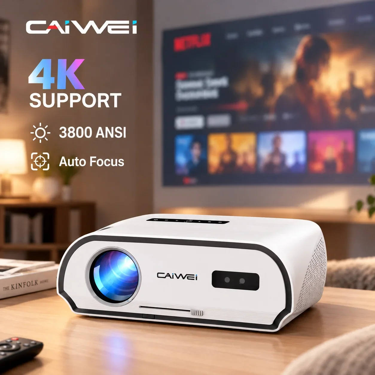 CAIWEI A10R Projector 4k Android for Home Full HD 1080P Auto Focus Wifi 6 3800 ANSI Smart TV Portable Beam projetores no brasil