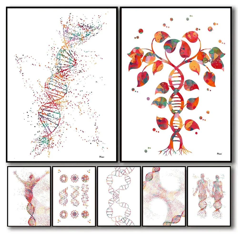 DNA Genetic Code Poster DNA Single Helix Tree Biology Art Canvas Painting Science Education Wall Art Pictures Home Lab Decor