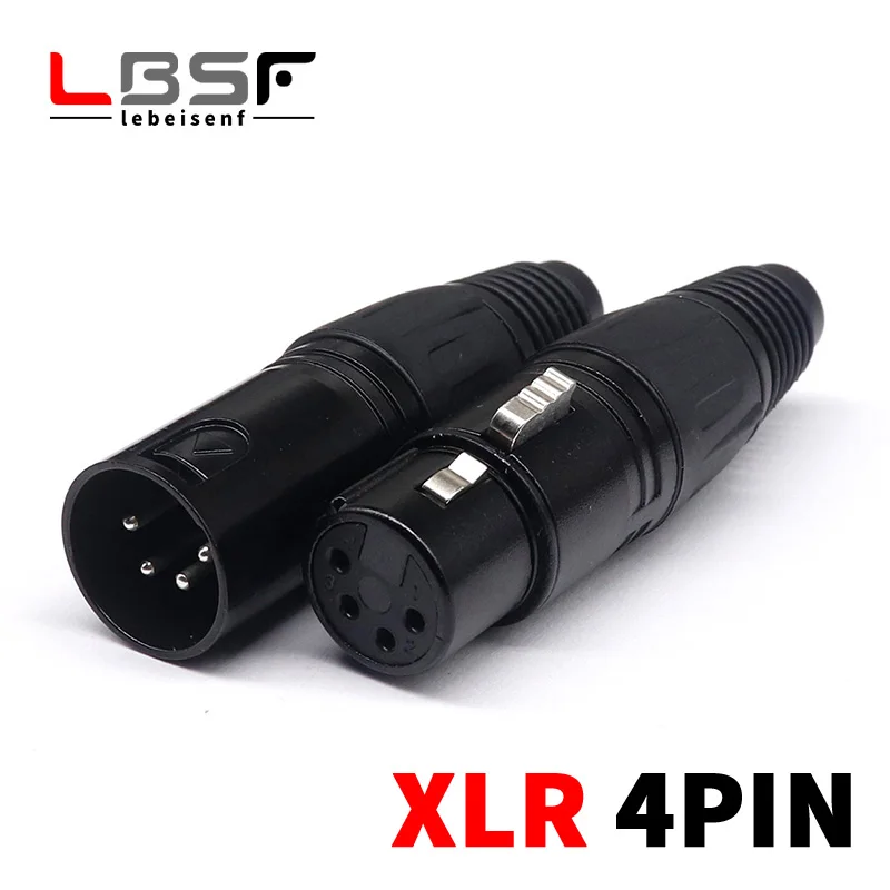 XLR 4 Pin Male/Female Microphone Audio Cable Plug Connector Cannon MIC Cable Terminal Black Microphone Plug