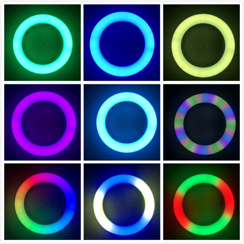 RGB Full-color LED Ring light,Mobile Phone Selfie Video Light 20cm \ 26cm \ 33cm Indoor Photography Live Broadcast Fill Light