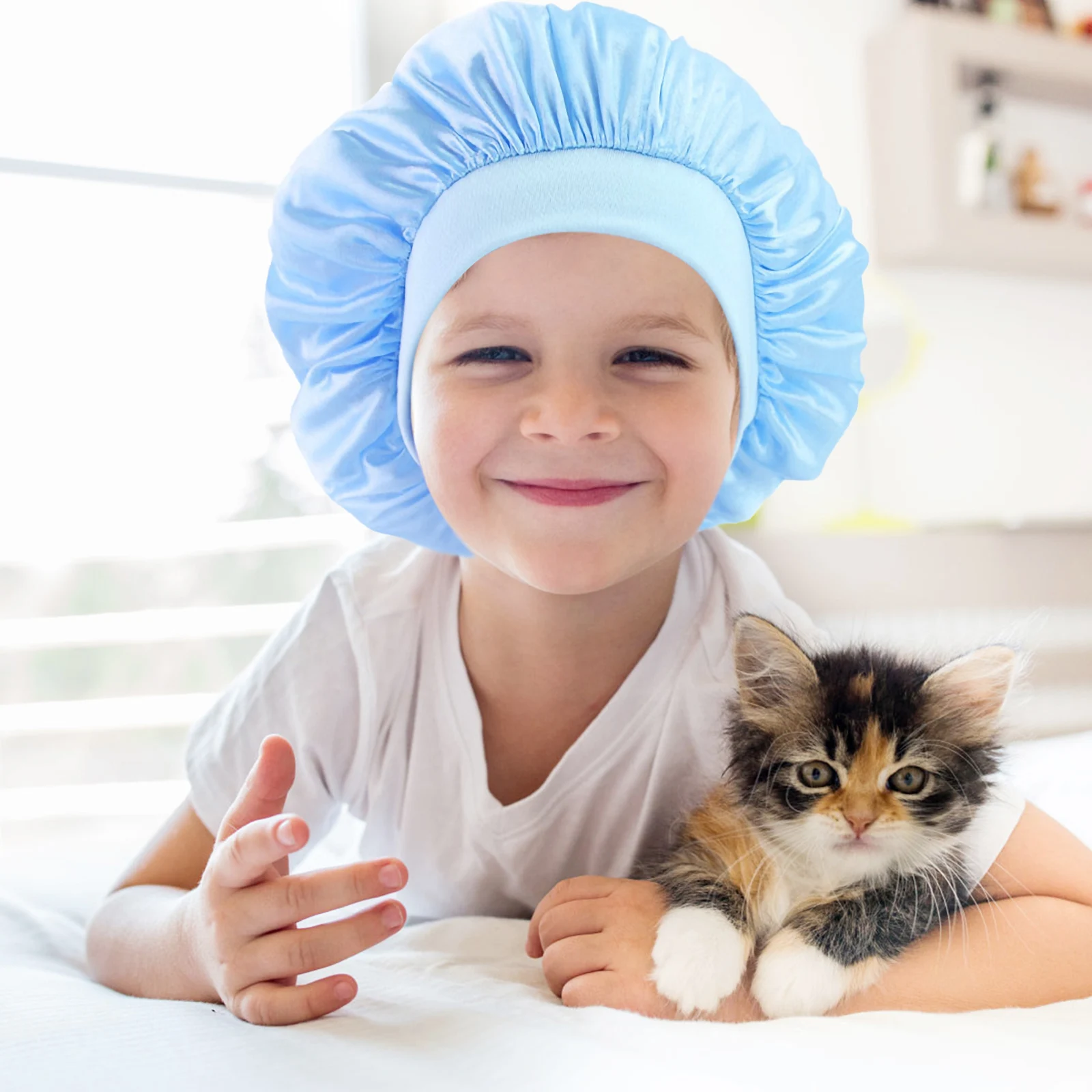

2Pcs Kids Elastic Sleeping Hat Comfortable Breathable Nightcap Hair Care Shower Cap