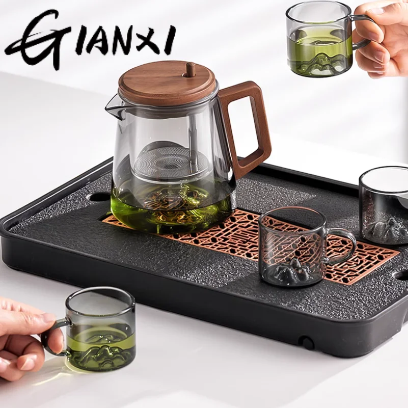 GIANXI Large Capacity Tea Cup The Bottom Of Guanshan Design One-Click Tea Filter Pot Chinese With Walnut Handle Teacup Set