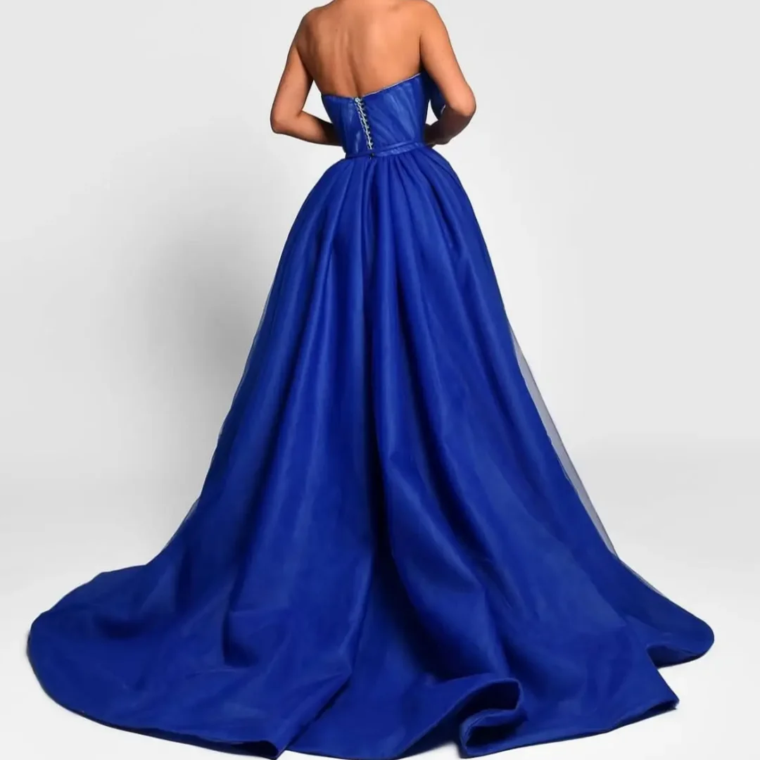 فساتين سهرة أنيقة للنساء من الساتان على شكل حرف a طول الأرض مناسبة للحفلات بفتحة جانبية بدون حمالات وشريط فيونكة فستان فاخر للحفلات الراقصة مخصص #2