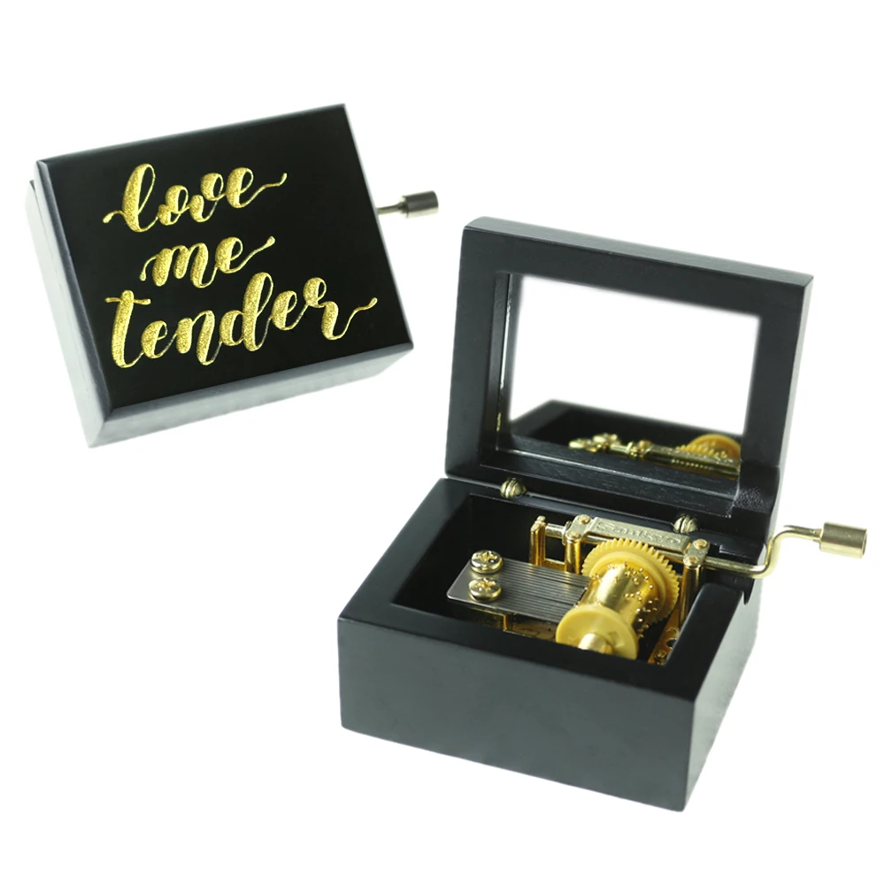 SOFTALK Love me tender Black Mirror Hand operated Solid Wood Music Box Birthday, Christmas, Valentine's Day Gift