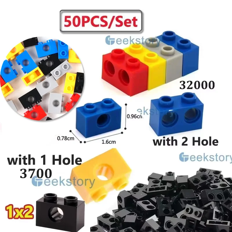 

50PCS MOC 1x2 With Hole MOC Building Block Bulks Toys 3700/32000 Technology Parts Assembly Small Particle Bricks Toys Kids Gifts