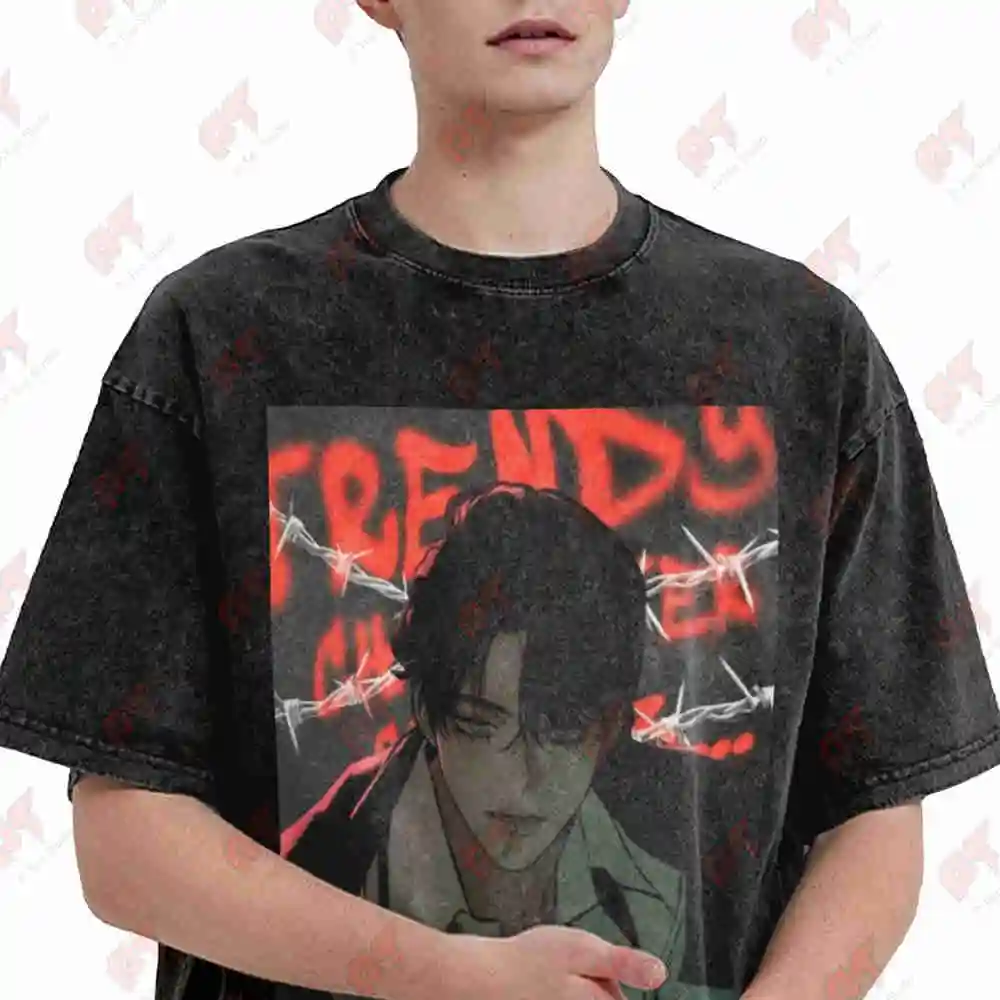 Tears On A Withered Flower Korean Manhwa Aesthetic Vintage Washed Tee Pure Cotton T-Shirt