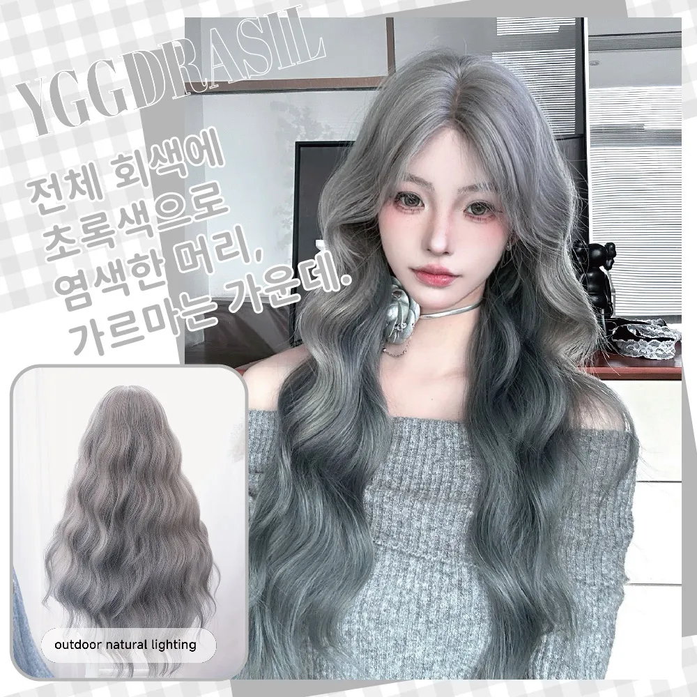 30Inch Linen Gray Lace Front Synthetic Wigs Middle Part Long Natural Wavy Hair Wig For Women Cosplay Daily Use Heat Resistant