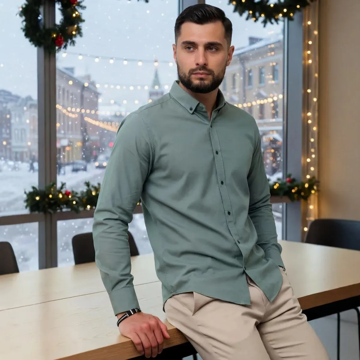 

Business Casual Dress Shirt 2026, Solid Color Slim Fit Long Sleeve Shirt for Men, Versatile Office Spring Fall Blouse