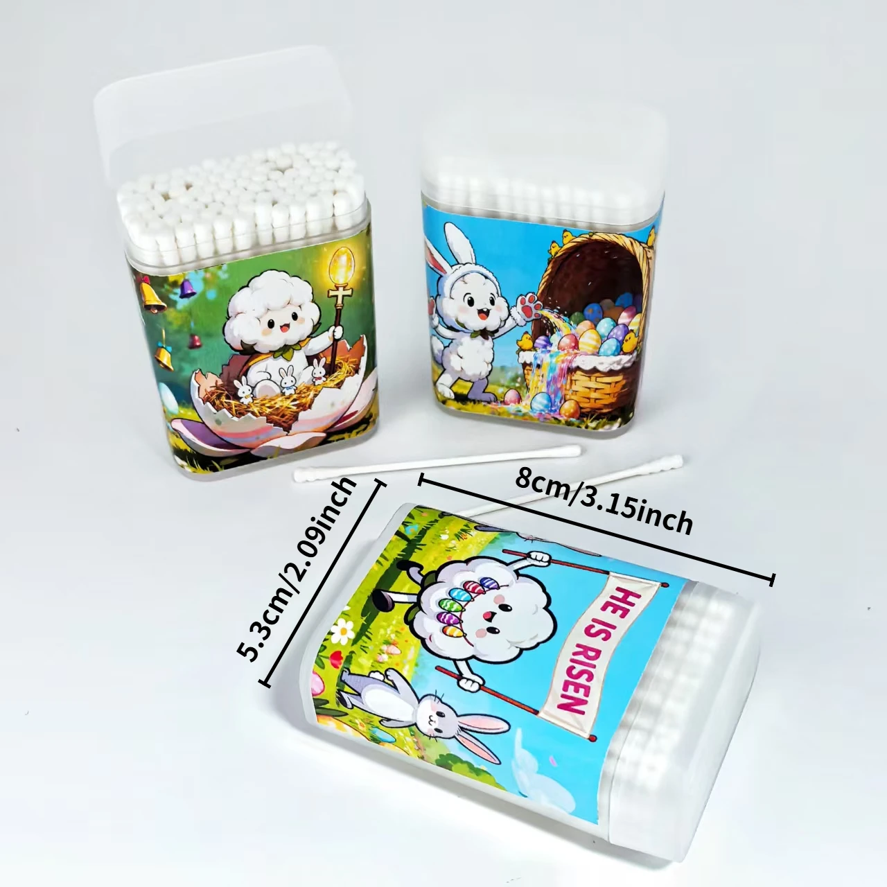 300 pieces of Easter-themed cotton swabs, Easter element double-headed fine-axis screw round cotton swabs
