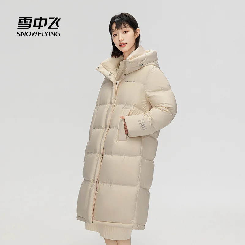 SNOW FLYING-Women\'s Long Down Jacket, White Duck Down Coat, 90% Loose, Warm for Winter, Below -15 Degrees Celsius, Fashion