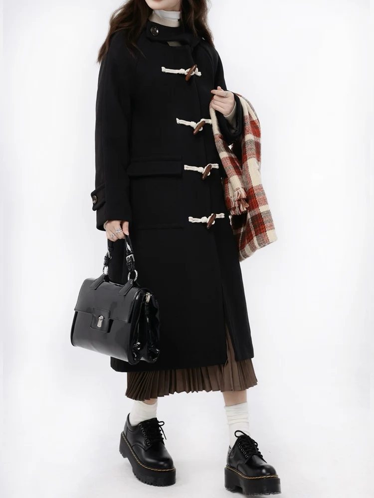 

Женское шерстяное пальто Bla, приталенный размер, зимнее новое пальто с пуговицами, корейская версия, длинный свеч, цвет с капюшоном