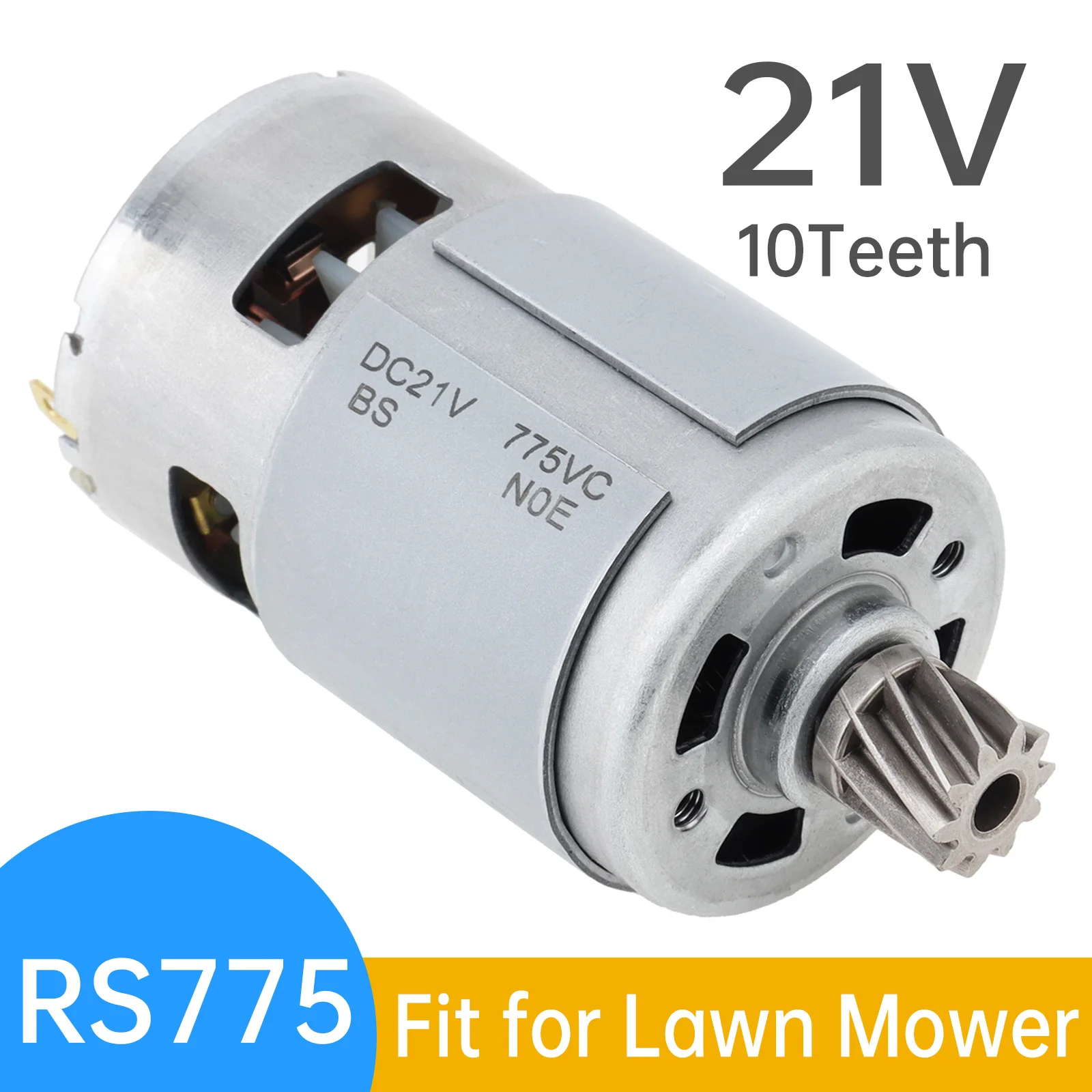 RS775 DC Motor 21V 19500RPM 10 Teeth Helical Gear High Torque Motors Replacement for Lawn Mower / Hedge Trimmer / String Trimmer