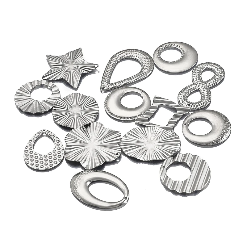 6Pcs Stainless Steel Star Round Hollowed Charms Textured Oval Flower Charms For DIY Necklace Earrings Jewelry Making Accessories