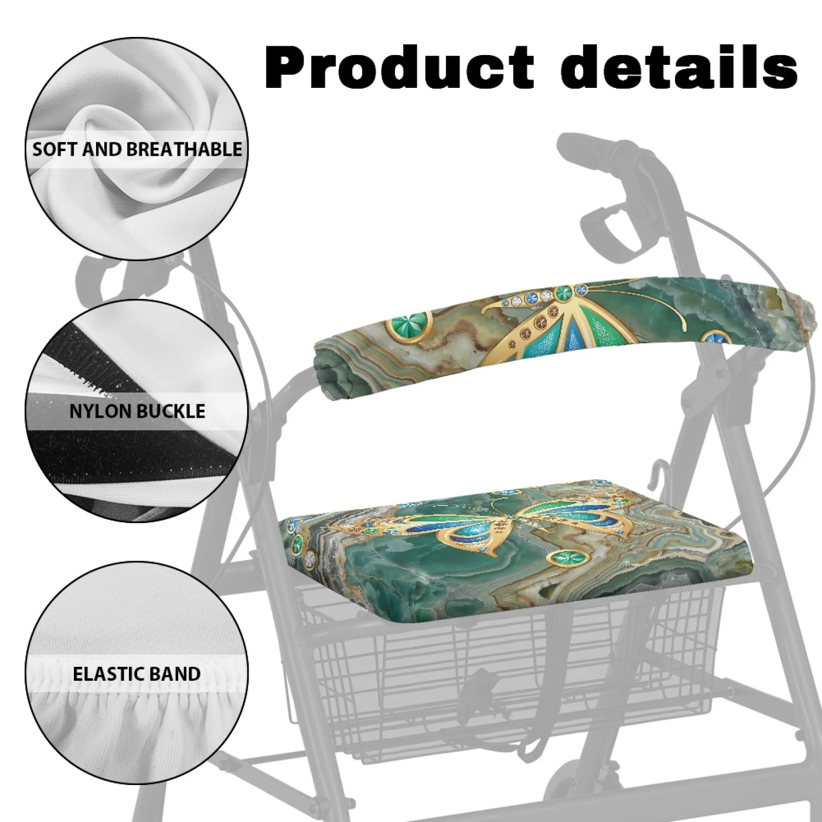 Coloranimal Gemstone Butterfly 2 Pieces Rollator Walker Seat Back Cover Walker Seat Covers for The Elderly Neighborhoods - view 5
