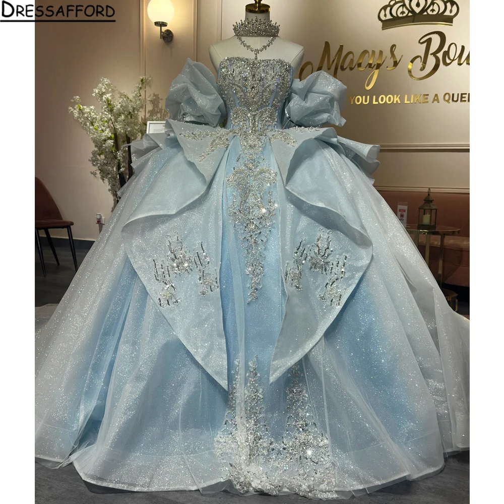 

Платье для выпускного вечера 2025 года, с открытыми плечами, кружевными аппликациями, из фатина, для дня рождения, на 16 лет, светло-шампань, для квинсеаньеры