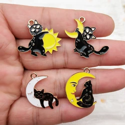 10pcs Sun Moon Cat Charms for Jewelry Making Enamel Necklace Keychain Phone Pendant Diy Accessories Alloy Metal Gold Plated
