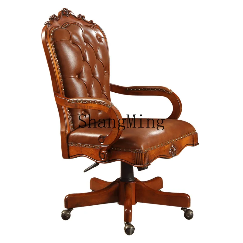

ZJH solid wood swivel chair computer leather lift chair backrest bench president boss chair