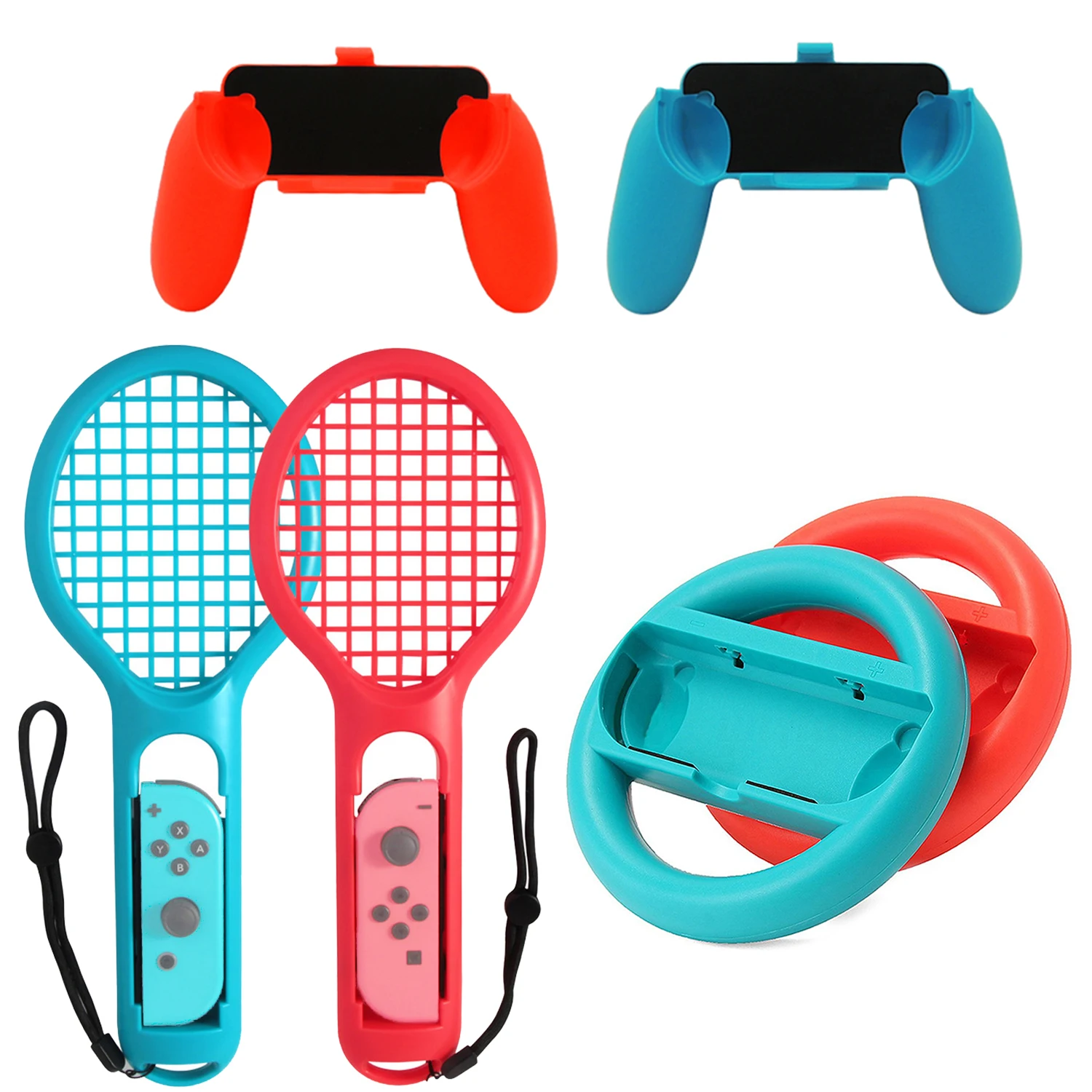 

Steering Wheel Tennis Racket Grips Handle Kit Compatible with Nintendo Switch OLED NS Joy-Con Controllers Accessories