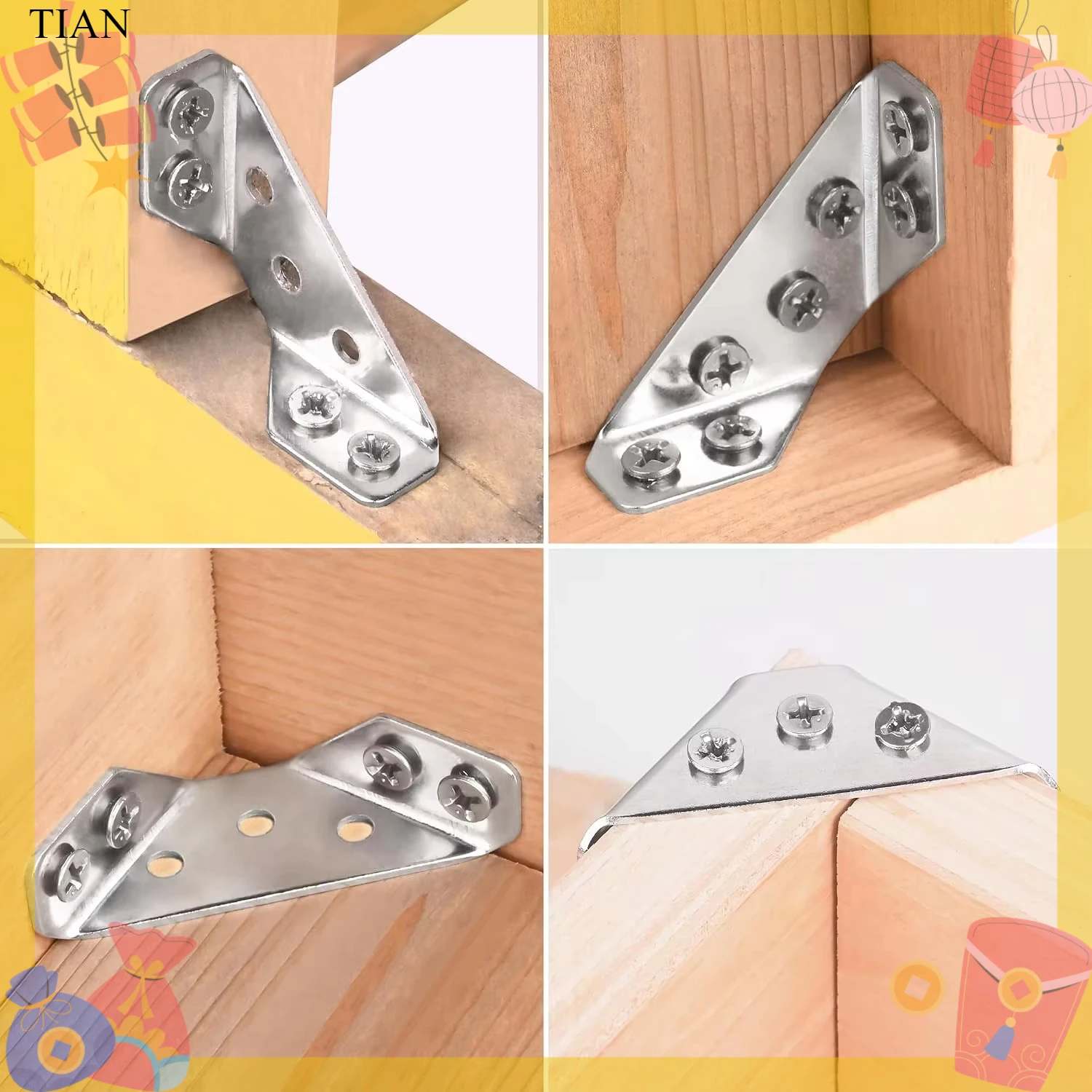 TIAN   of Stainless Steel Thickened Corner Code 90 Degree Right Angle Brackets, Universal Triangular Metal Furniture Connecto