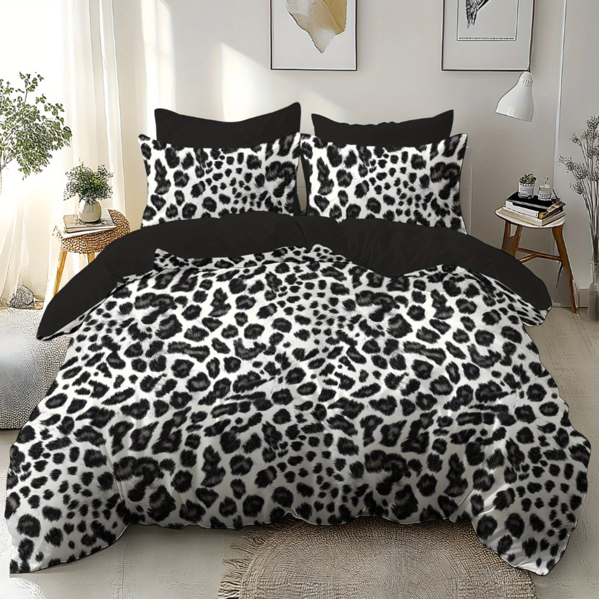 Black Leopard Print Theme Design Using 3D Three-Dimensional Soft Brushed Digital Print Bedding Set Bedding Soft for Bedrooms