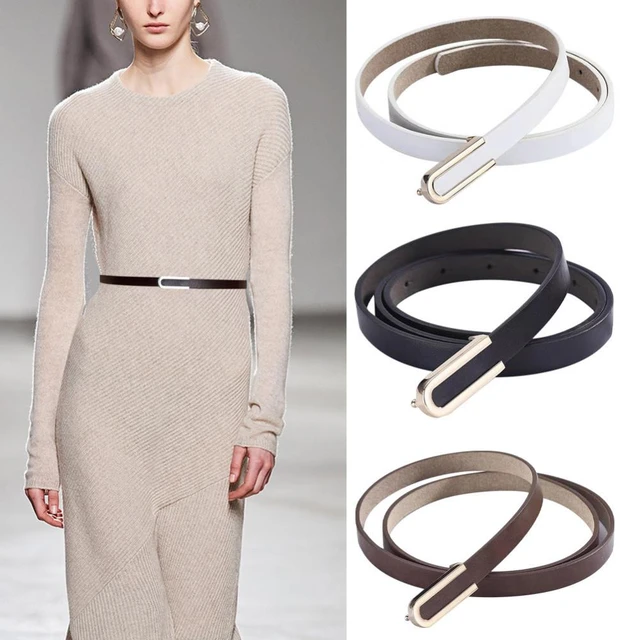 Fashion Women PU Leather Belt Solid Color Thin Skinny Metal Buckle Waistband Belt Adjustable Elastic Ladies Dress Waist Belt AliExpress