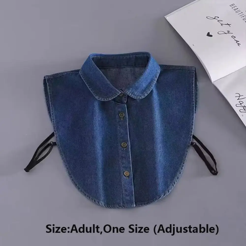 Algodão denim colar falso lapela botões alças ajustáveis feminino colar falso azul roupas acessórios colar destacável feminino