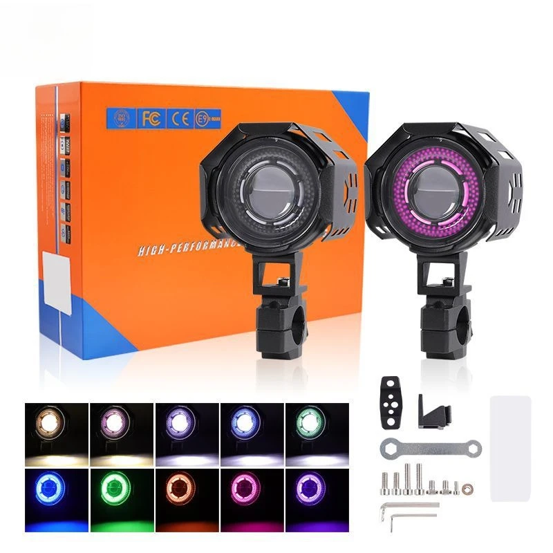 

Motorcycle RGB Breathing LED Fog Light Dual-Color Lens Spotlight Auxiliary Lamp Penetration Car Accessories