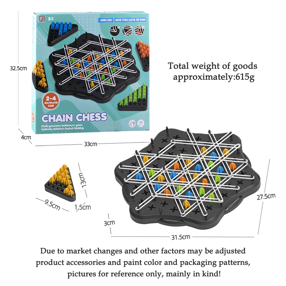 Chain Triangle Chess Game, Family Fun Night Chess Set Geoboards with Rubber Bands, Triggle Elastic Band Game for Kids & Adults