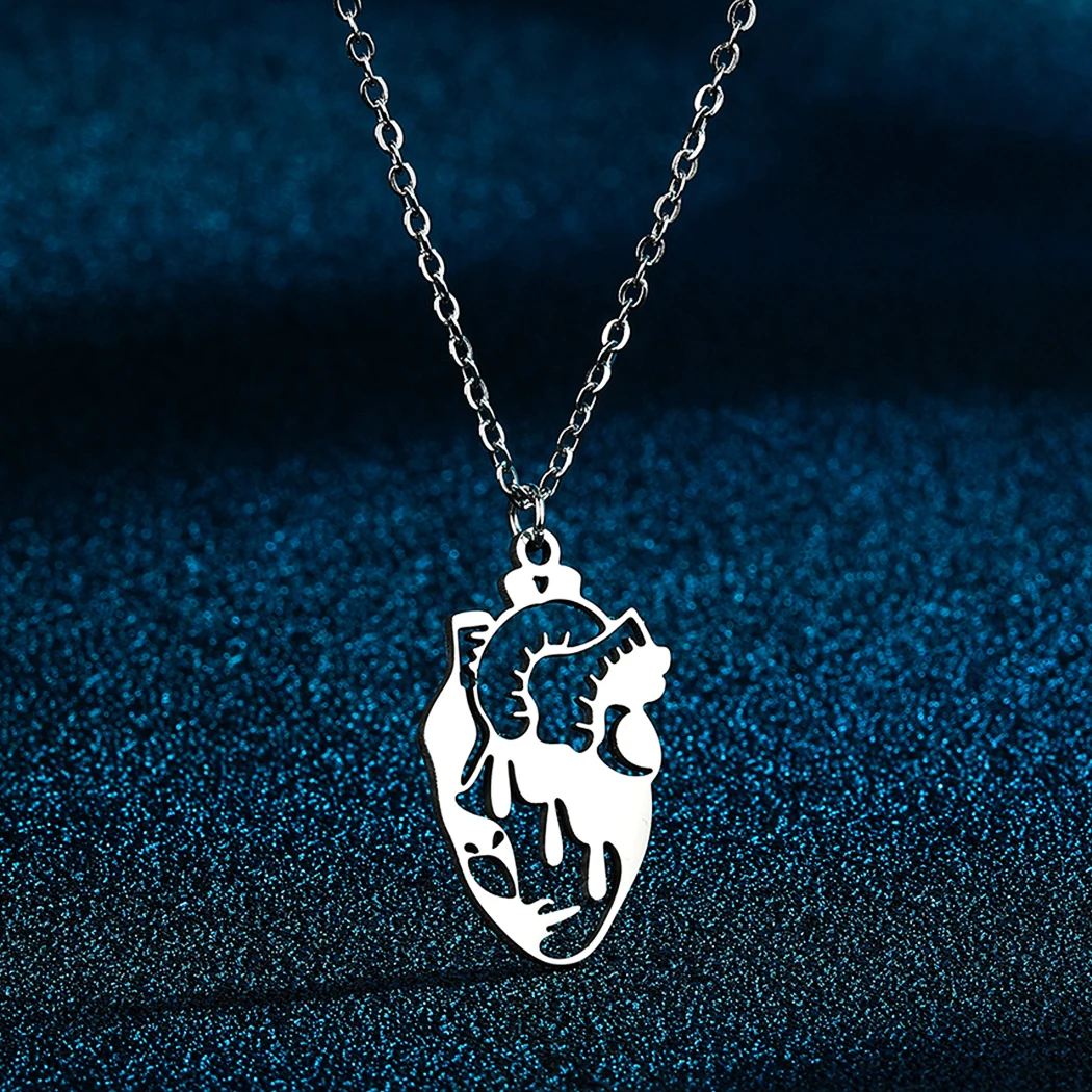 Hollow Heart Necklace for Women Girls Human Organs Shaped Pendant Stainless Steel Heart Charm Chain Collar Gift for Doctor Nurse