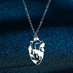 Hollow Heart Necklace for Women Girls Human Organs Shaped Pendant Stainless Steel Heart Charm Chain Collar Gift for Doctor Nurse