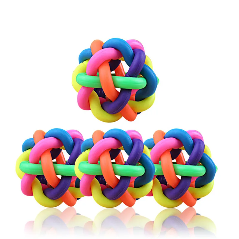 Pet Dog Puppy Cat Colorful Training Chew Ball Pet Products Bell Squeaky Sound Play Toy Dog Ball Bite Play Ball Dog Accessories