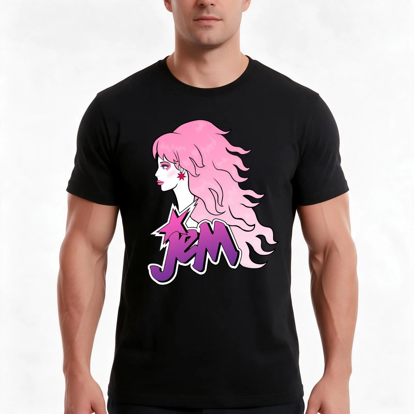 Jem Glamour T-Shirt, Summer Casual Cotton Tee, Oversized Streetwear Tops, Vintage Graphic Print, Loose Fit Short Sleeve