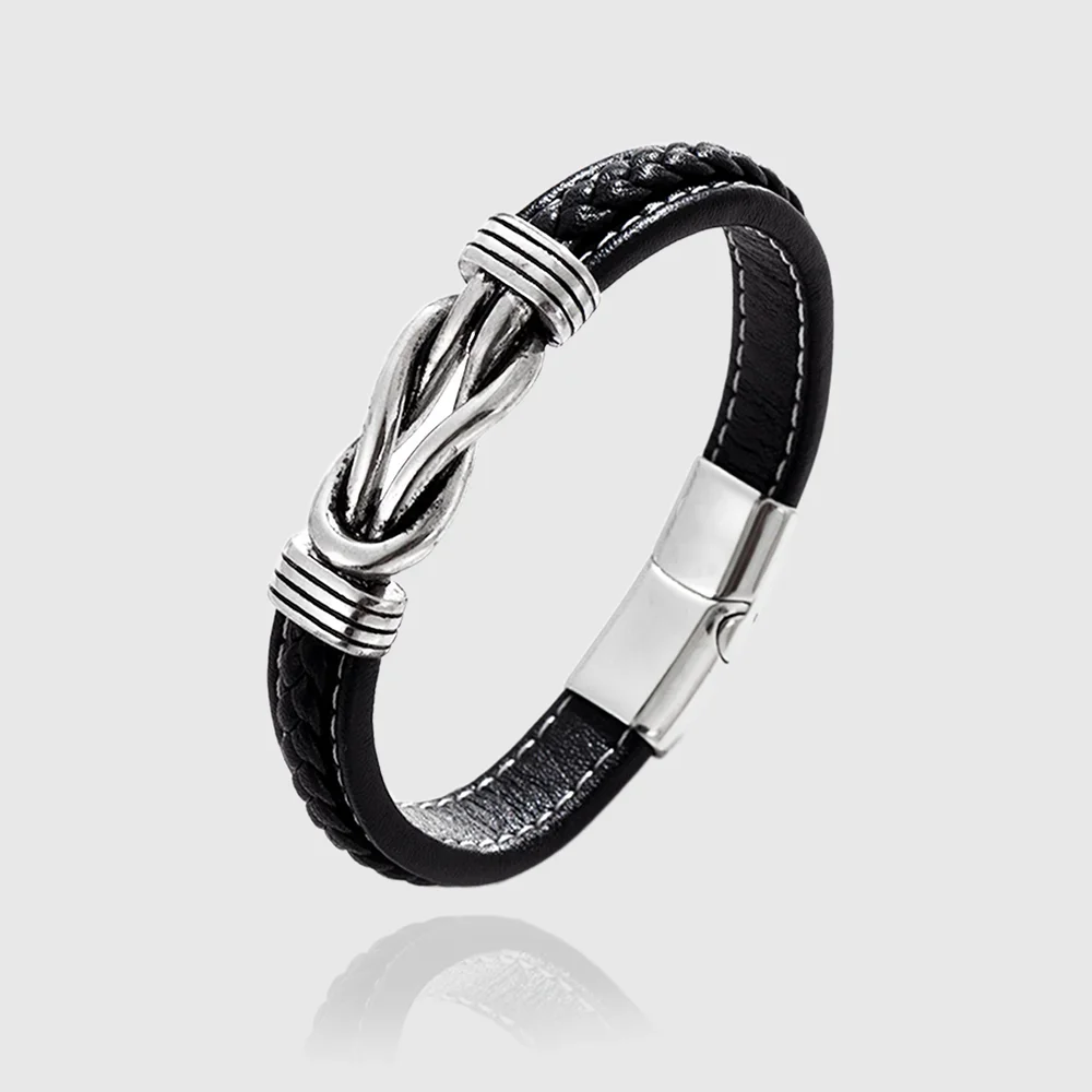 

Geometric Stainless Steel Men's Leather Bracelet Hand-woven Magnetic Clasp Black Blue Leather Bangle Christmas Jewelry Gift