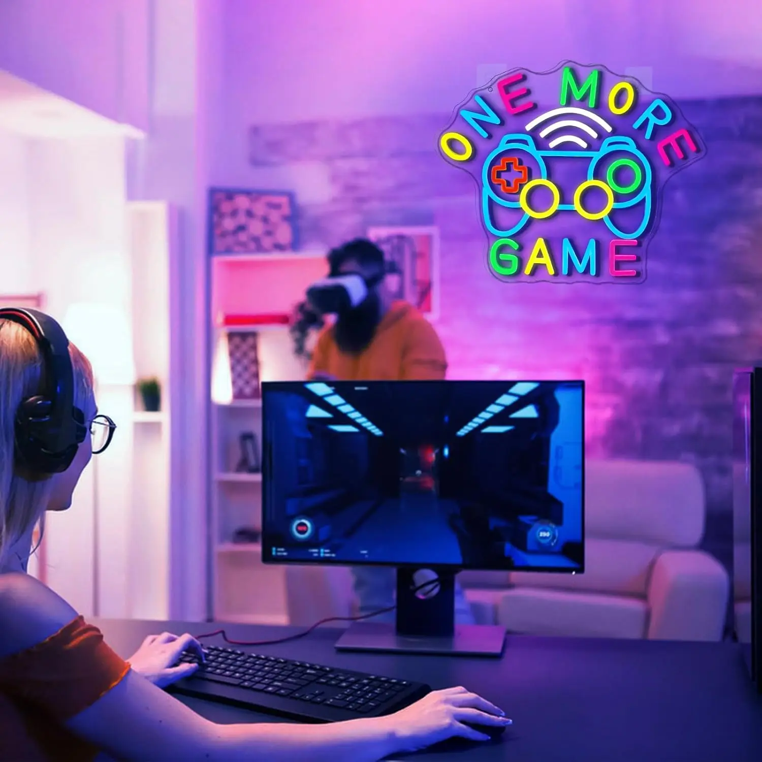 One More Game Neon Sign USB Dimmable LED Neon Light for Bedroom Gaming Room Party Man Cave Decoration Gifts for Gamer