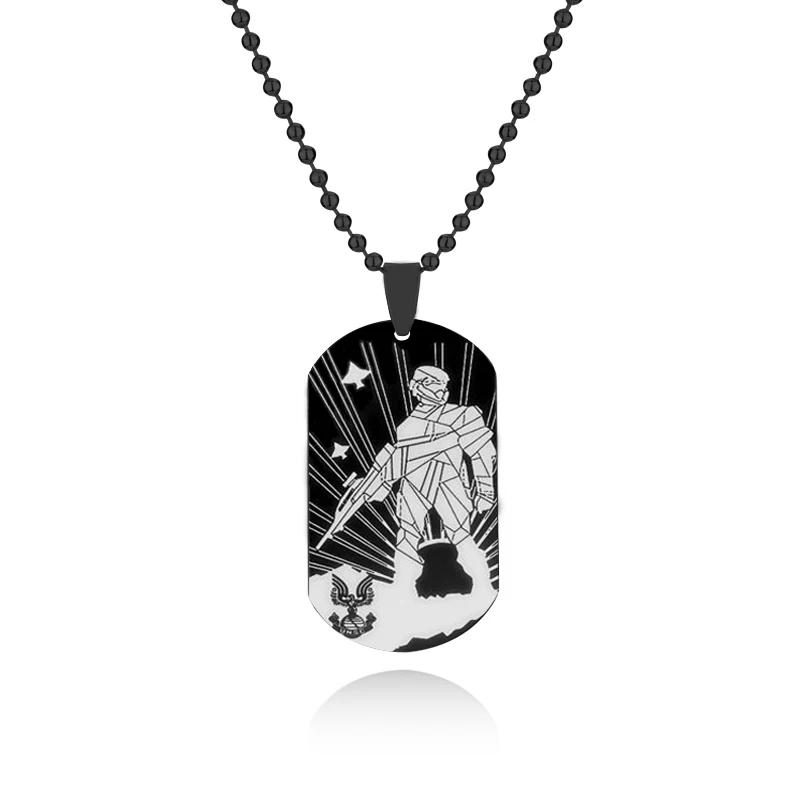 Halo Accessories Around The Game Are Fashionable Simple Cool Soldier Totem Stainless Steel Necklace Men\'s Gift