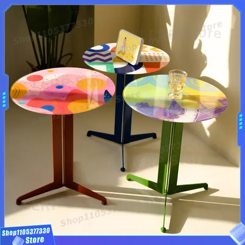 Memphis Style Round Side Table Small Dopamine Coffee Table for Living Room Sofa Corner Creative Bauhaus Designer Art End