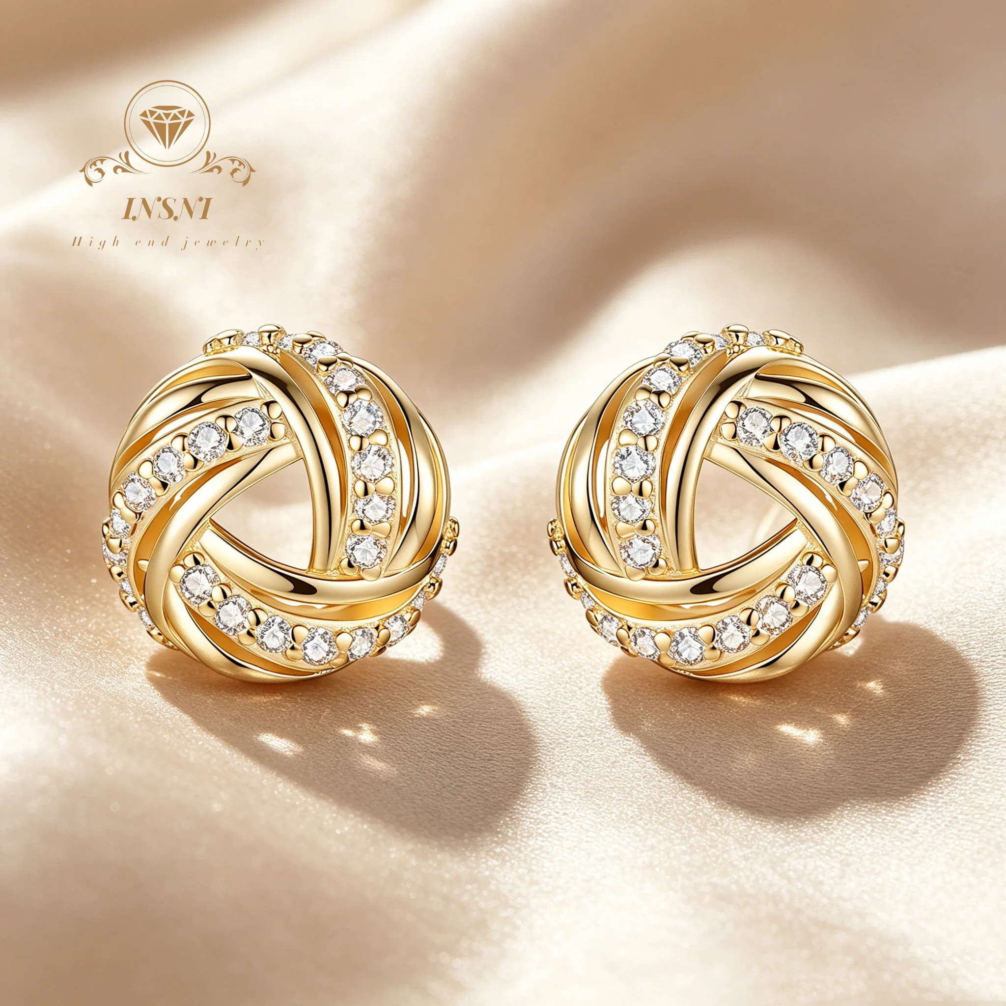 Diamond-studded Entwined Triangular Stud Earrings Exquisite Sweet Earrings for Women Affordable Luxury Gifts Commuting Jewelry