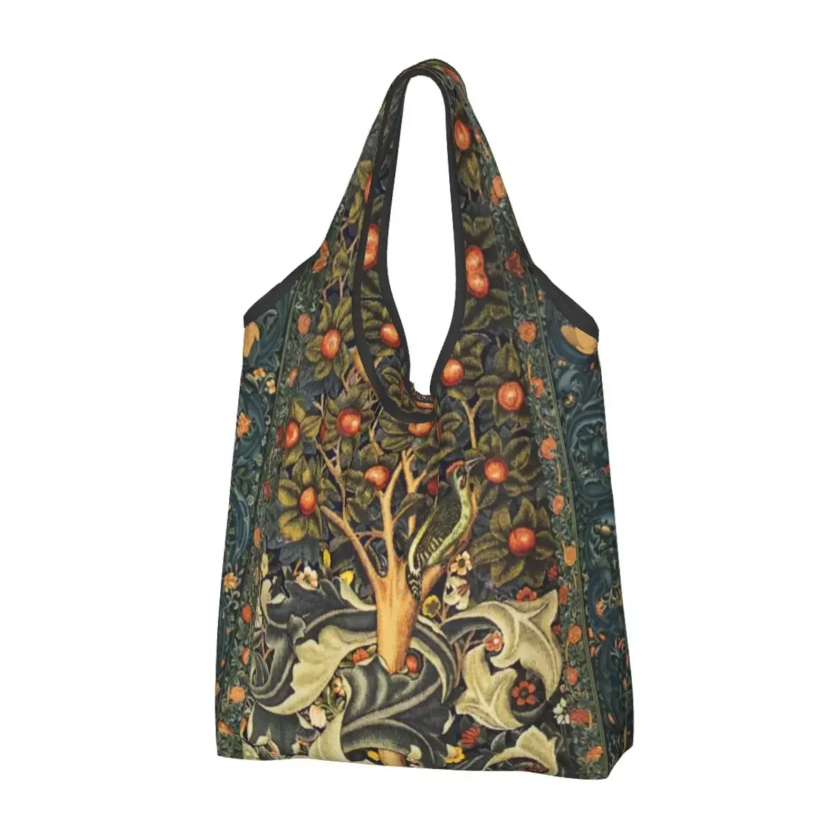 Custom William Morris Woodpecker In Fruit Tree Shopping Bags Women Portable Big Groceries Birds Rabbits Floral Shopper Tote Bags