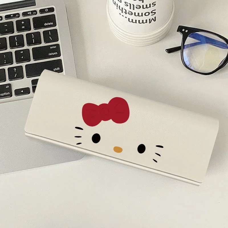 Cute Hello Kitty Magnetic Glasses Case Simple Resistant To Stress Anti-fall Portable Sunglasses Storage Box Pu Leather Female