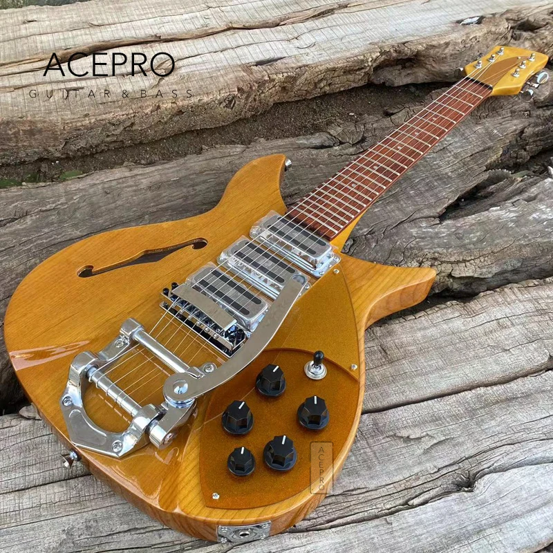 325 F-hole Semi Hollow Body Electric Guitar, Light Yellow Alder Body, Tremolo Bridge, Three Pickups, 20 3/4 Scale, Guitarras